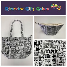 Large Tote Bag With Zip - Sewing Words on White Large Tote Bag With Zip - Sewing Words on White